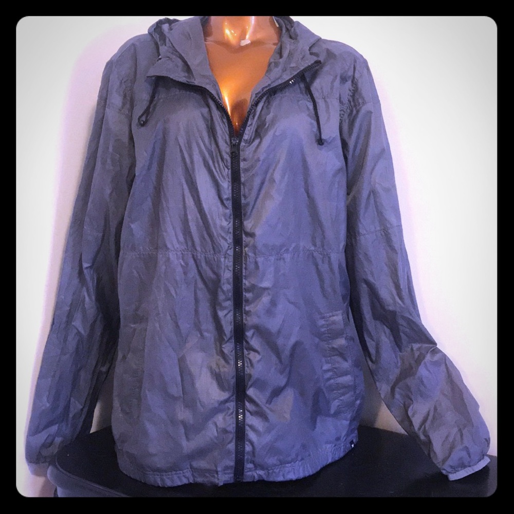 HURLEY grey hooded windbreaker rain slicker sz L
